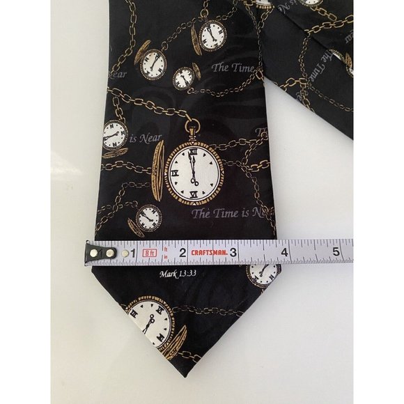 Appointed Apparel Watch and Pray Black Gold Christian Silk Tie Vintage 4" x 59" - Picture 9 of 16